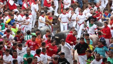 Multitudinario segundo encierro de San Fermín con los toros de Escolar