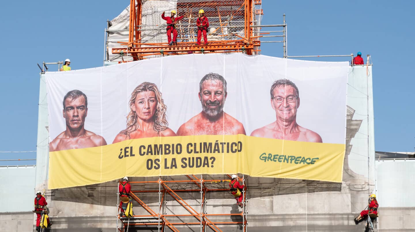La pancarta de Greenpeace que Futuro Vegetal nunca haría: dos maneras de entender el activismo climático