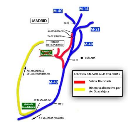 Los accesos y salidas de la M-40 a la altura del Metropolitano estarán cerrados un año por obras a partir del 10 de agosto