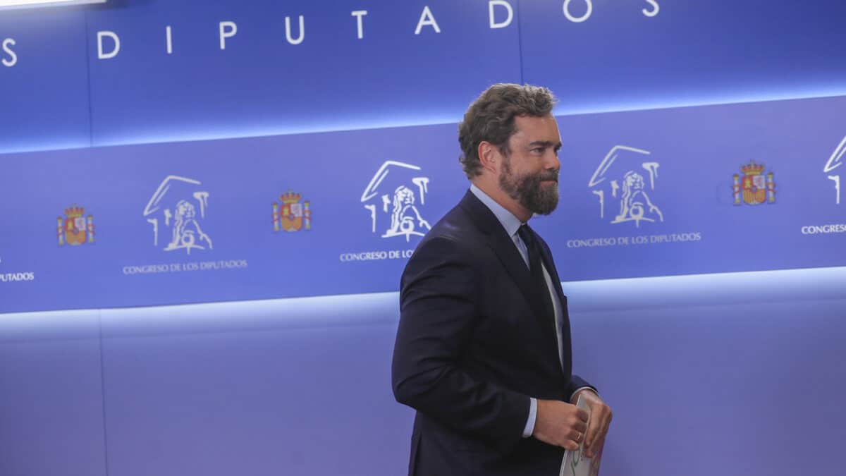 El portavoz de Vox en el Congreso, Iván Espinosa de los Monteros, ofrece una rueda de prensa en el Congreso de los Diputados en Madrid, este martes.