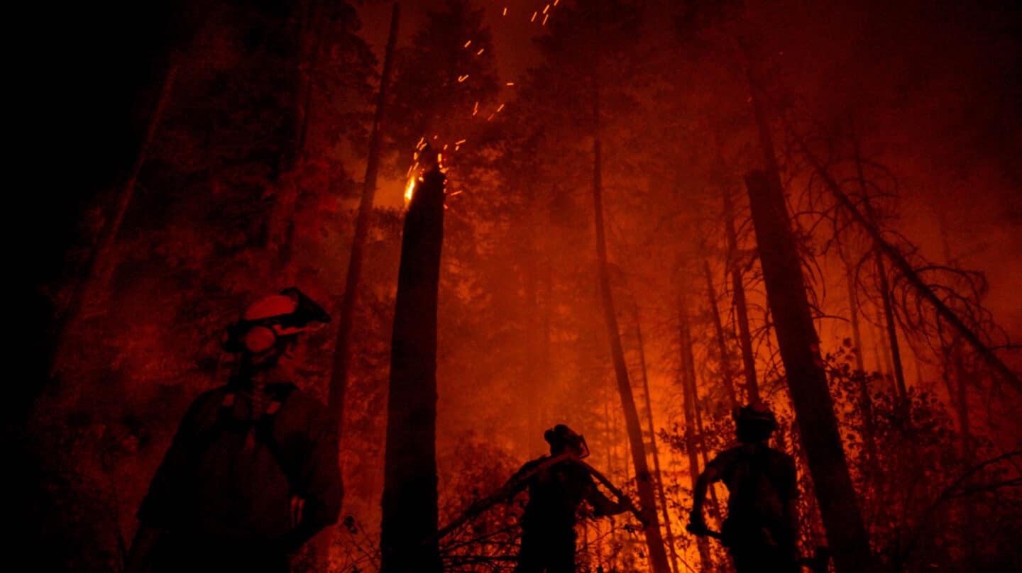 Fotografía cedida por la oficina de incendios forestales de un incendio en El Lago Adams, el 02 de agosto de 2023, ubicado en la Columbia Británica (Canadá)