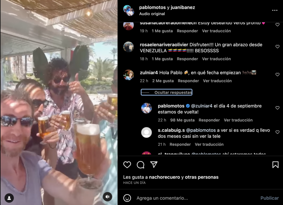 La captura de pantalla de la publicación con el comentario de Pablo Motos, dónde anuncia la fecha del estreno de la nueva temporada de 'El Hormiguero'