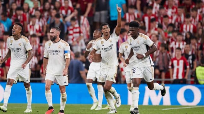 Jude Bellingham celebra su primer gol con el Real Madrid frente al Athletic Jude Bellingham