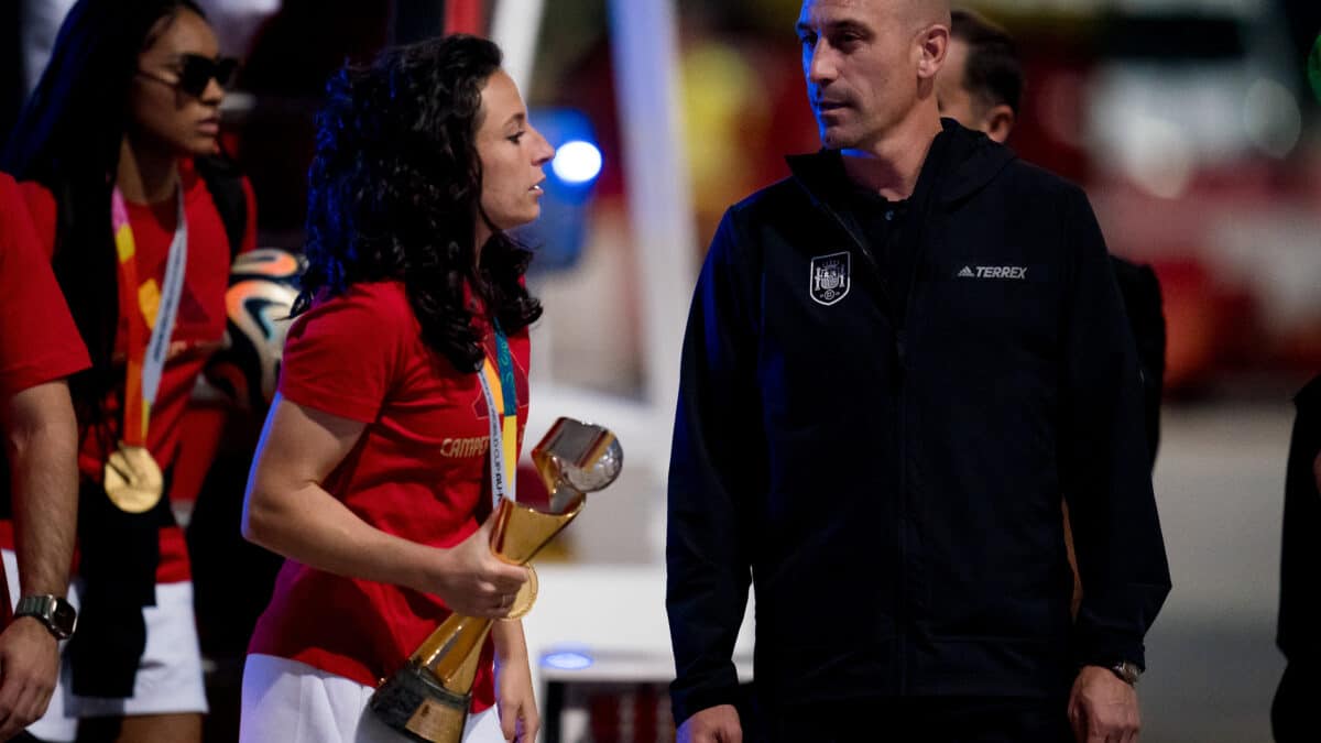 Luis Rubiales a su llegada a España tras la victoria de España en el Mundial Femenino