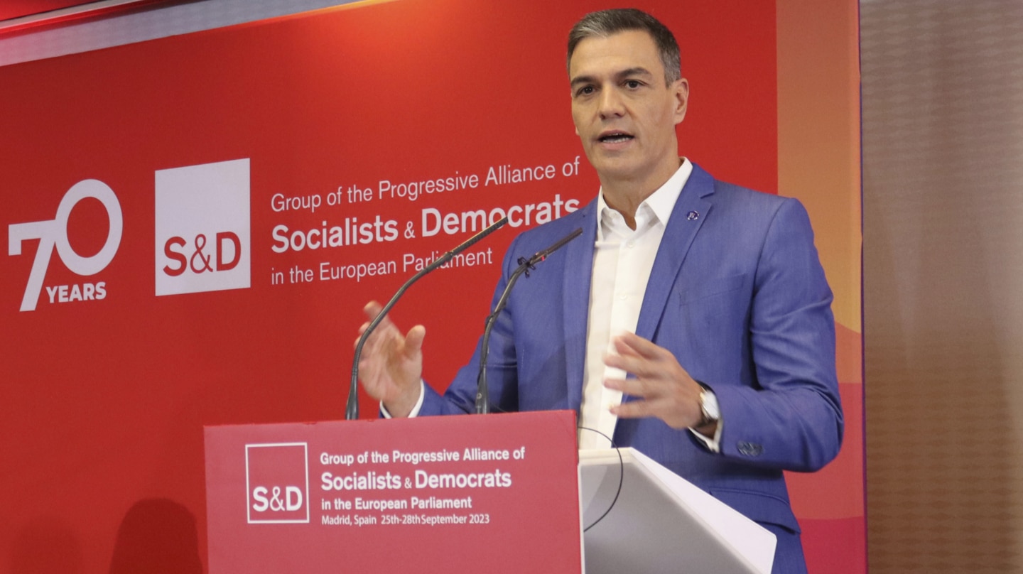 MADRID, 28/09/2023.- El presidente del Gobierno en funciones, Pedro Sánchez participa en la clausura las Jornadas del Grupo S&D en Madrid este jueves. EFE/PSOE SOLO USO EDITORIAL/SOLO DISPONIBLE PARA ILUSTRAR LA NOTICIA QUE ACOMPAÑA (CRÉDITO OBLIGATORIO)