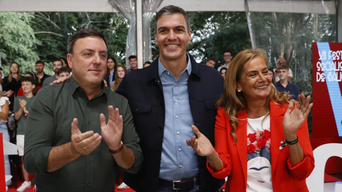 Pedro Sánchez, en el acto del PSOE en Sigüeiro (A Coruña).