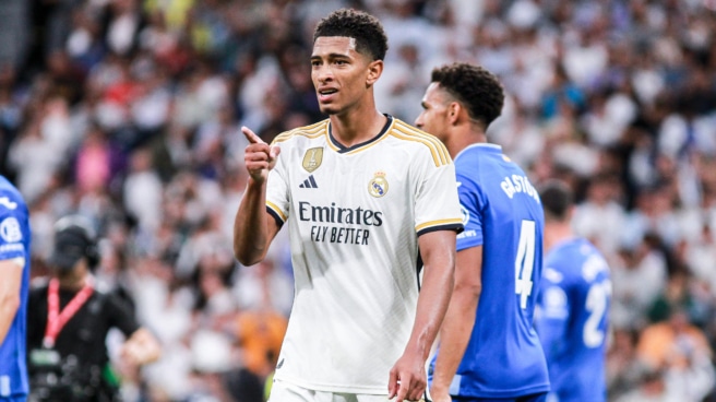 Jude Bellingham celebra uno de sus goles con el Real Madrid en LaLiga Jude Bellingham celebra uno de sus goles con el Real Madrid en LaLiga