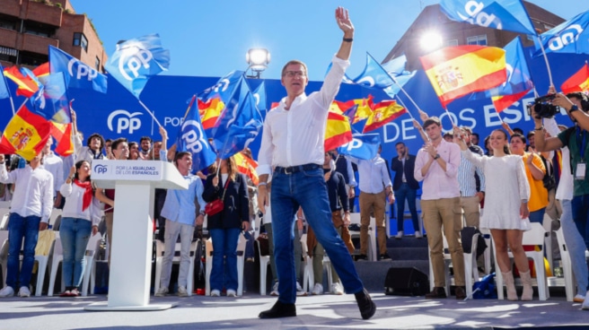 El líder del PP, Alberto Núñez-Feijóo, durante el acto contra la amnistía celebrado este domingo en Madrid. El líder del PP, Alberto Núñez-Feijóo, durante el acto contra la amnistía celebrado este domingo en Madrid.