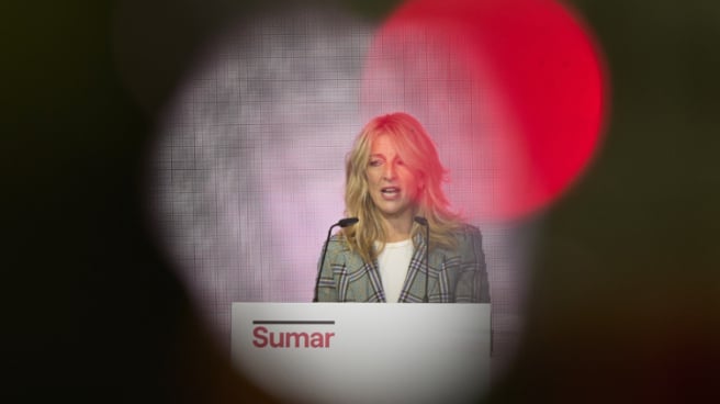 Yolanda Díaz interviene en el acto de Sumar celebrado este sábado en Madrid. Yolanda Díaz interviene en el acto de Sumar celebrado este sábado en Madrid.