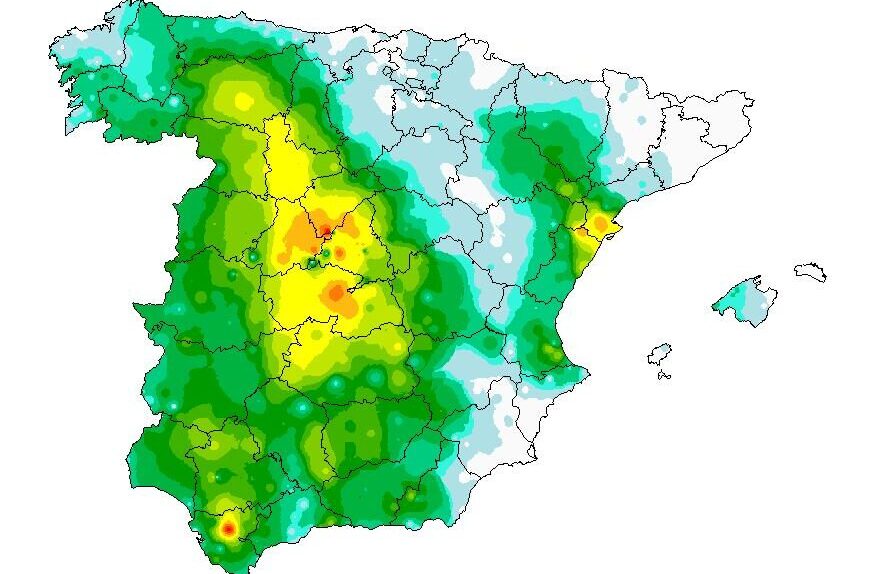 Precipitación (en mm) registrada en España entre el 3 y el 4 de septiembre de 2023 a causa de la DANA