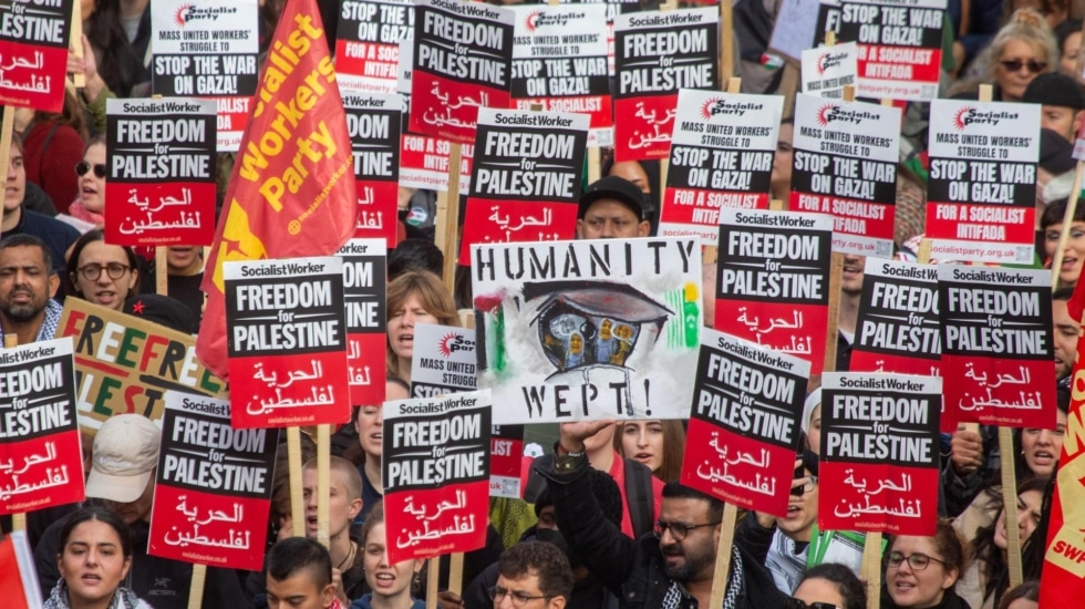 Protesta en solidaridad con Palestina en Londres.