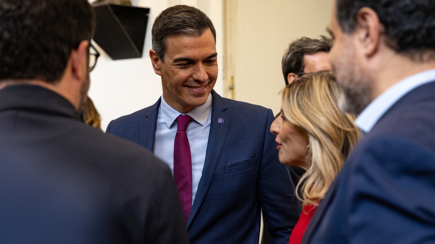 Los líderes de PSOE y Sumar, Pedro Sánchez y Yolanda Díaz, en la presentación de su programa de gobierno conjunto, el pasado 24 de octubre de 2023 en el Museo Nacional Centro de Arte Reina Sofía de Madrid.