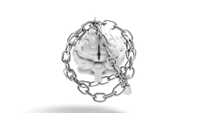 Ilustración de cerebro con cadenas
