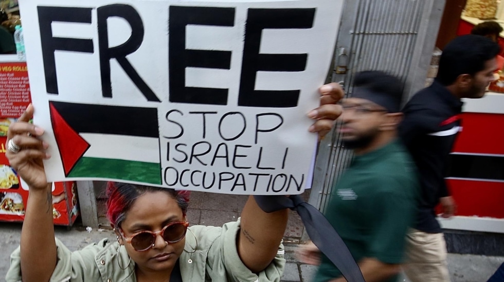 Activistas pro palestinos en India.
