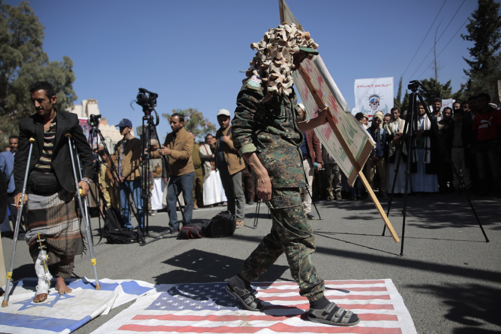 Manifestación de hutíes en Saná, la capital de Yemen.