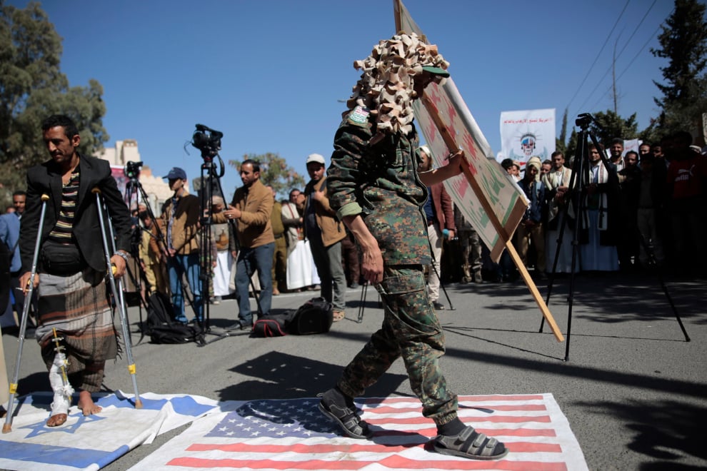 Manifestación de hutíes en Saná, la capital de Yemen.