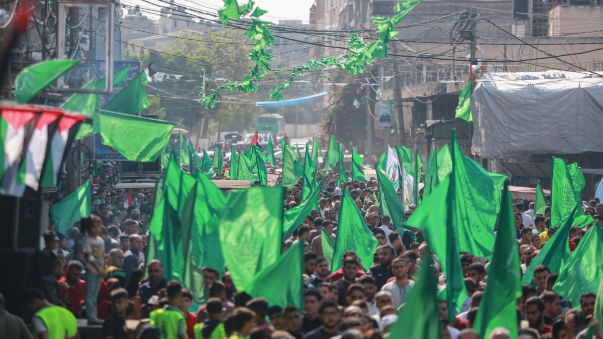 Marcha de partidarios de Hamás en Gaza.