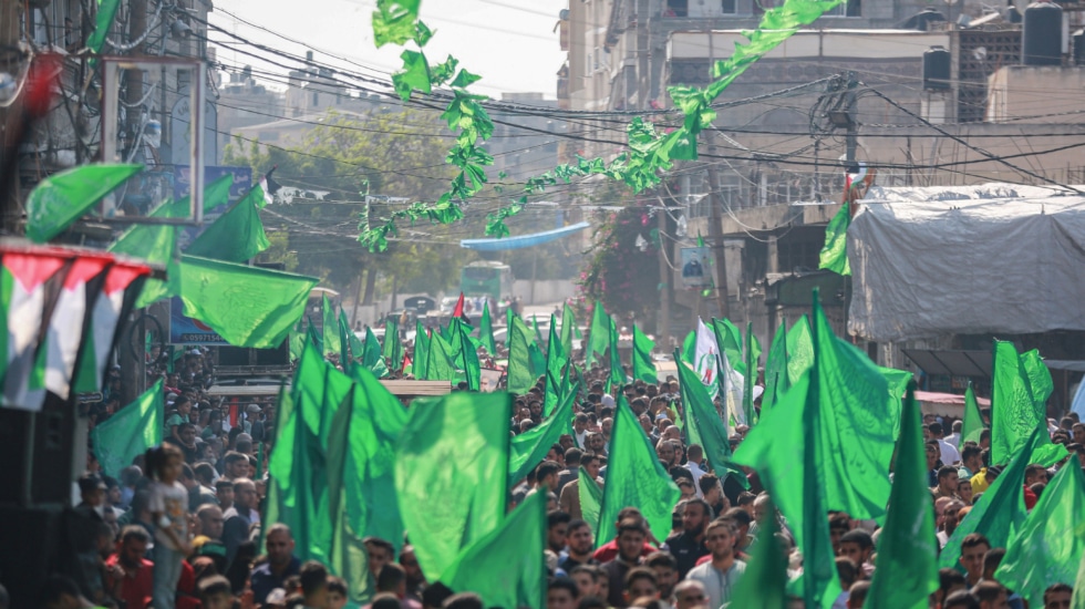 Marcha de partidarios de Hamás en Gaza.