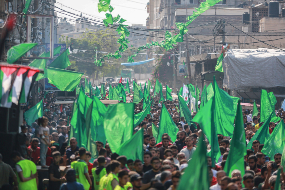 Marcha de partidarios de Hamás en Gaza. 