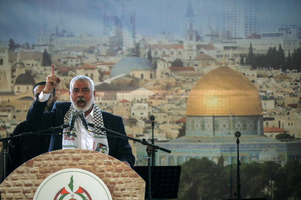 Ismail Haniyeh, jefe de Hamás, durante un mitin en la ciudad libanesa de Sidón.