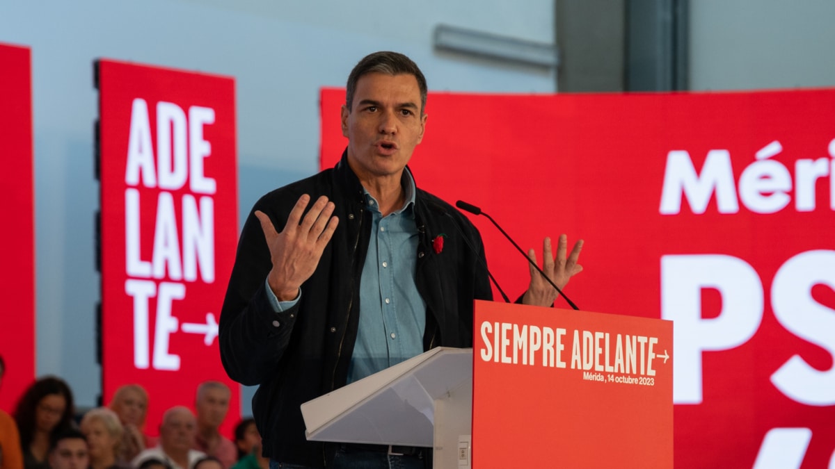 El secretario general del PSOE y presidente del Gobierno en funciones, Pedro Sánchez, interviene durante un acto público del partido