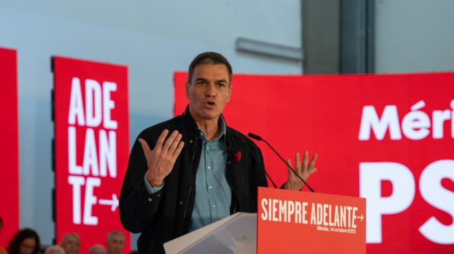 El secretario general del PSOE y presidente del Gobierno en funciones, Pedro Sánchez, interviene durante un acto público del partido