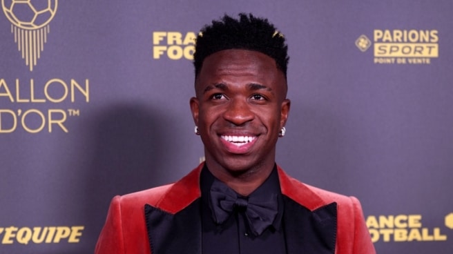 Vinicius Junior durante la entrega del Balón de Oro 2023 Vinicius