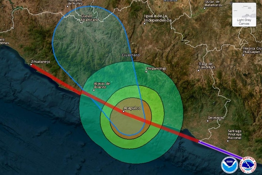 Situación del huracán de categoría 5, Otis, sobre Acapulco.