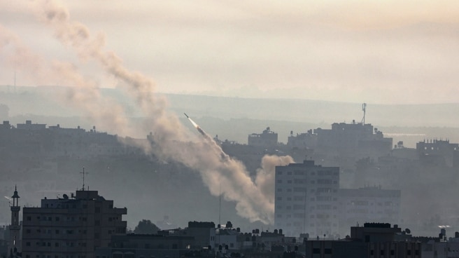 Misiles de Hamás sobre territorio israelí.
