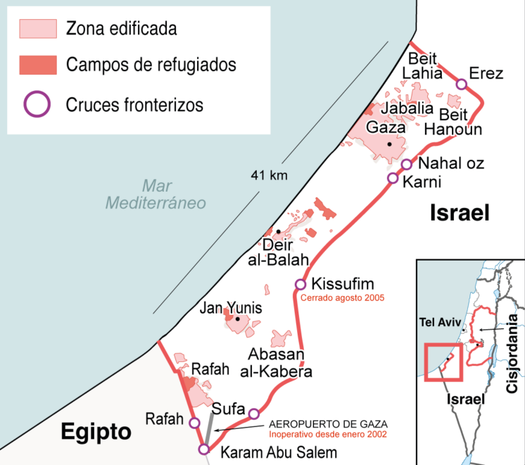 Mapa de la Franja de Gaza.