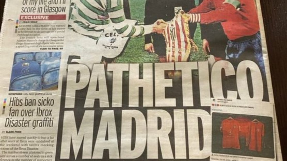 La prensa escocesa ataca al Atlético de Madrid en su portada