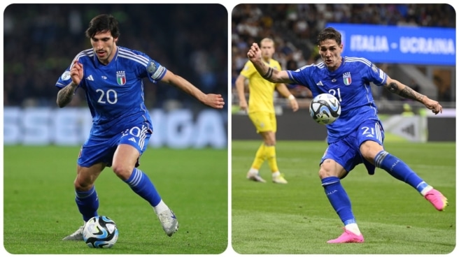 Sandro Tonali y Nicolò Zaniolo con Italia Sandro Tonali y Nicolò Zaniolo