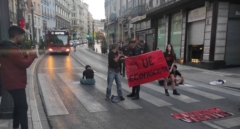Activistas de Futuro Vegetal se pegan en el centro de Granada para denunciar la cumbre "ecofascista"