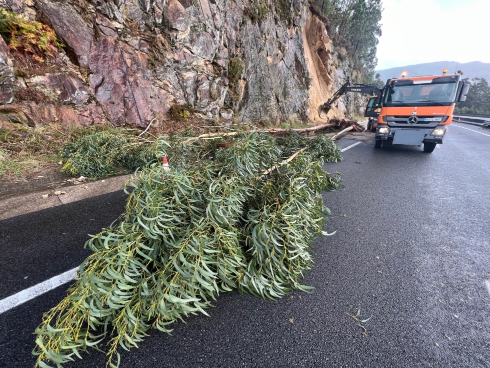 Un derrumbe corta el corredor del Morrazo este sábado en Domaio (Pontevedra).