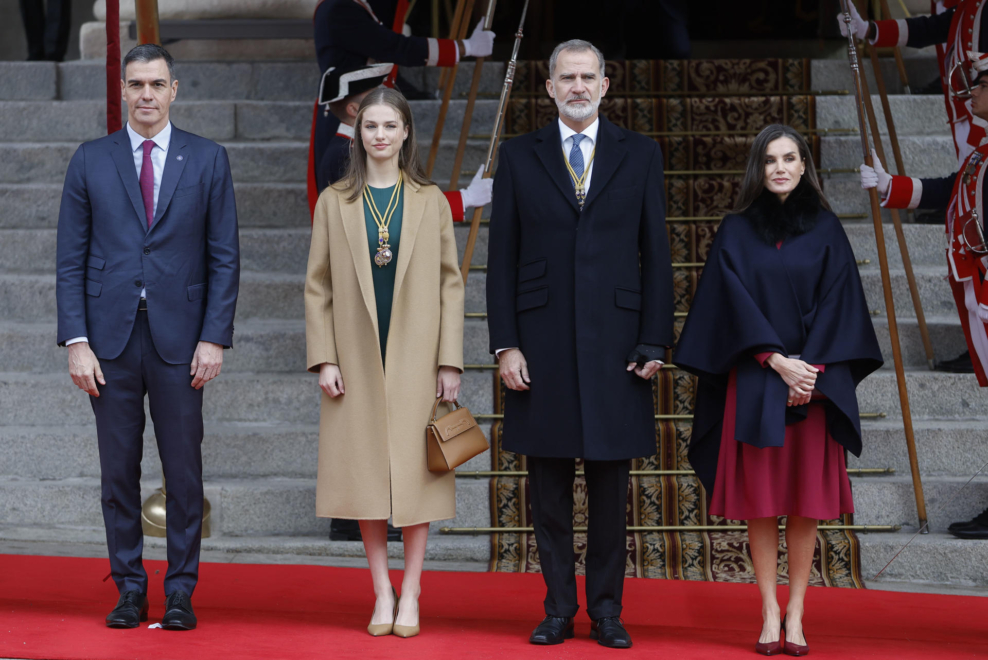 Kings Felipe and Letizia with Princess Leonora of Asturias and Prime Minister Pedro Sanchez.