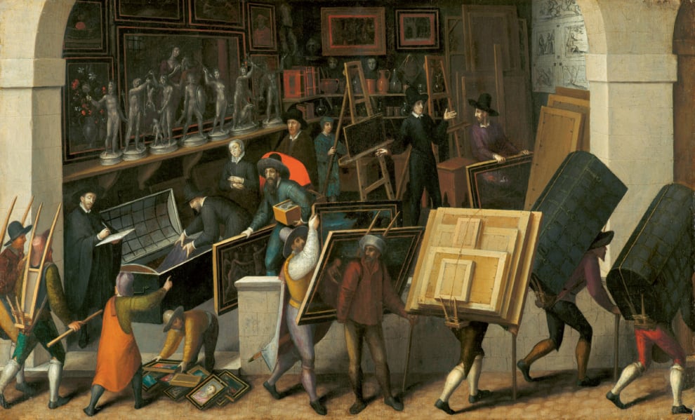 Confiscation of dealer gallery items.  Attributed to François Bunel. 