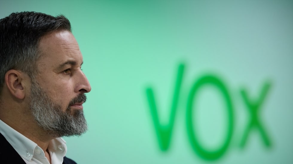 El presidente de Vox, Santiago Abascal, ofrece una rueda de prensa tras la reunión del Comité de Acción Política de Vox, en la sede Nacional de Vox