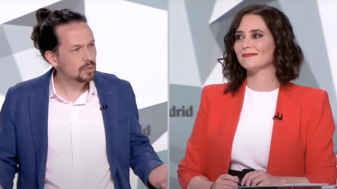 Ayuso se mofa de Pablo Iglesias ante la exclusión de Podemos en el Gobierno de Sánchez: "Te han tangao" Isabel Díaz Ayuso y Pablo Iglesias en el debate de las elecciones en Madrid el 4M 2022