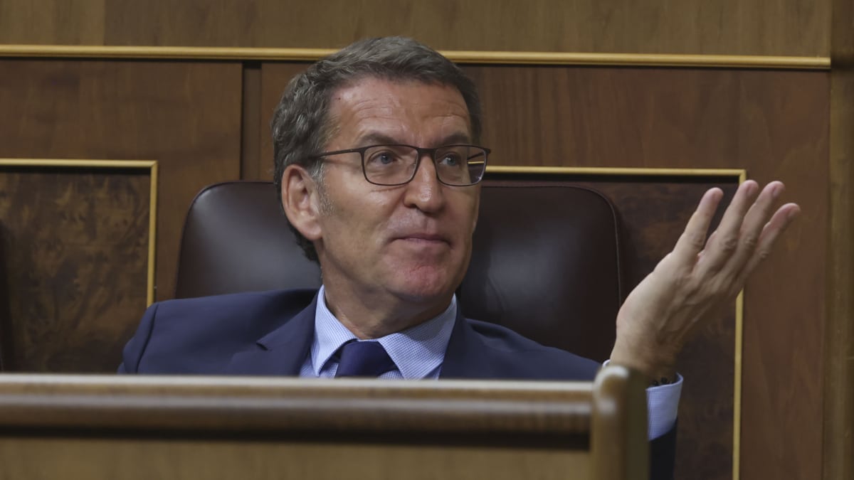 El líder del Partido Popular, Alberto Núñez Feijóo, durante el primer día del debate de investidura del presidente del Gobierno en funciones