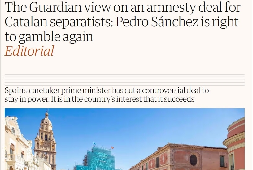 Editorial de 'The Guardian' de respaldo a la amnistía, este 14 de noviembre de 2023.