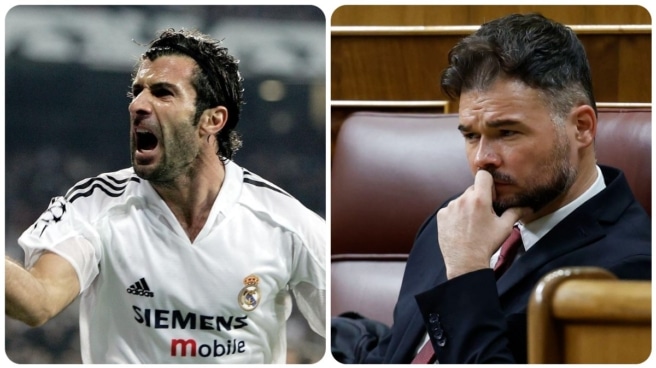 Luis Figo, exfutbolista del Real Madrid, y Gabriel Rufián, portavoz de ERC Luis Figo y Gabriel Rufián