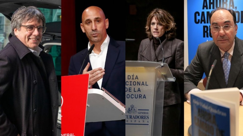 De izquierda a derecha, Carles Puigdemont, Luis Rubiales, Dolores Delgado y Alejo Vidal-Quadras