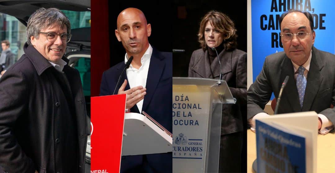 De izquierda a derecha, Carles Puigdemont, Luis Rubiales, Dolores Delgado y Alejo Vidal-Quadras