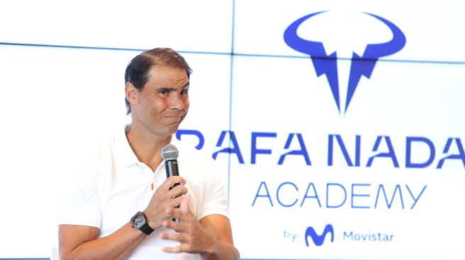 El tenista Rafael Nadal durante una rueda de prensa en la Rafa Nadal Academy by Movistar