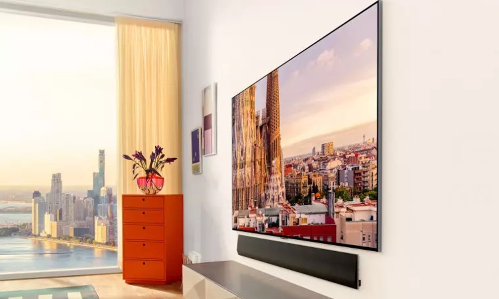 living room with LG OLED smart TV