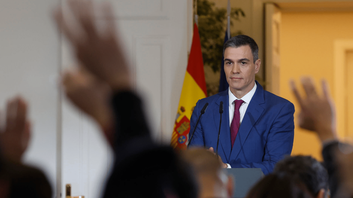 El presidente del Gobierno, Pedro Sánchez, atiende a los medios el pasado miércoles en el Palacio de la Moncloa.