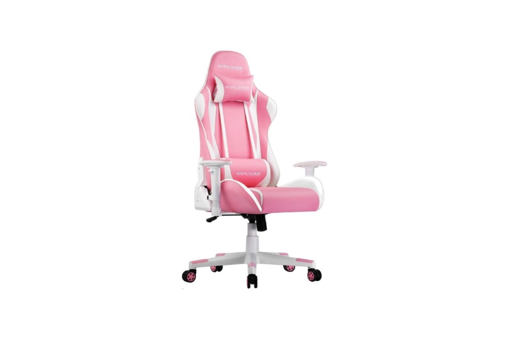 GTPLAYER Silla de cuero rosada y blanca