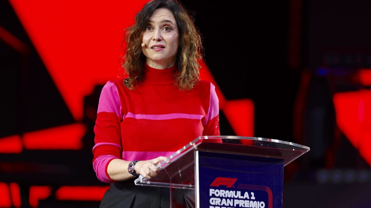 La presidenta de la Comunidad de Madrid, Isabel Díaz Ayuso durante la presentación del Gran Premio de España de Fórmula Uno de Madrid este martes en Ifema, Madrid.