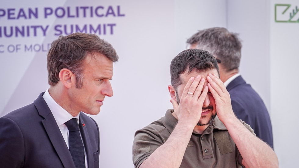 El presidente francés, Emmanuel Macron, y el ucraniano, Volodimir Zelenski.