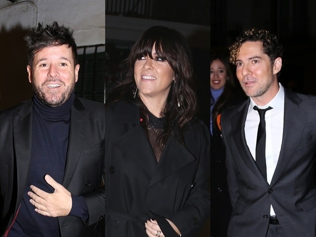 Pablo López, Vanesa Martín y David Bisbal a su llegada a la fiesta de Eugenia Martínez de Irujo en honor a Hillary Clinton. 